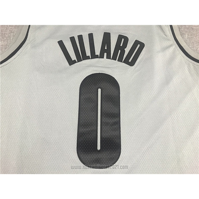 Camiseta Portland Trail Blazers Damian Lillard #0 Earned 2020-21 Gris